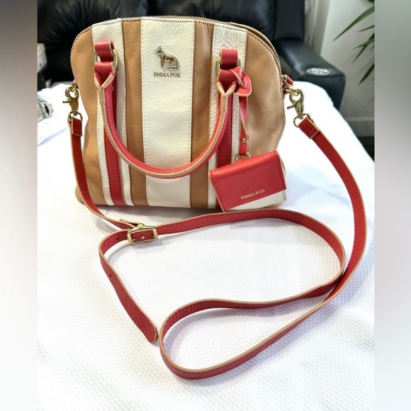 Emma Fox Handbags - Emma Fox Waterbury Stripe Dome sand multi satchel.